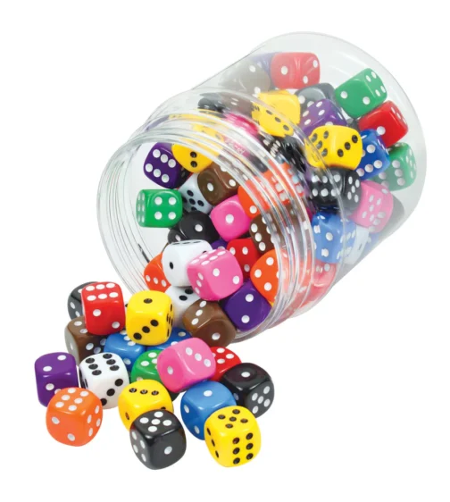 6-Sided Dot Dice - Assorted Colours (100pc)