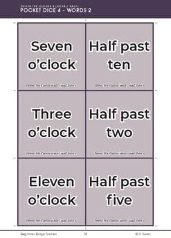 Beginner Bingo – Time to the Half Hour (and Hour) (Download)