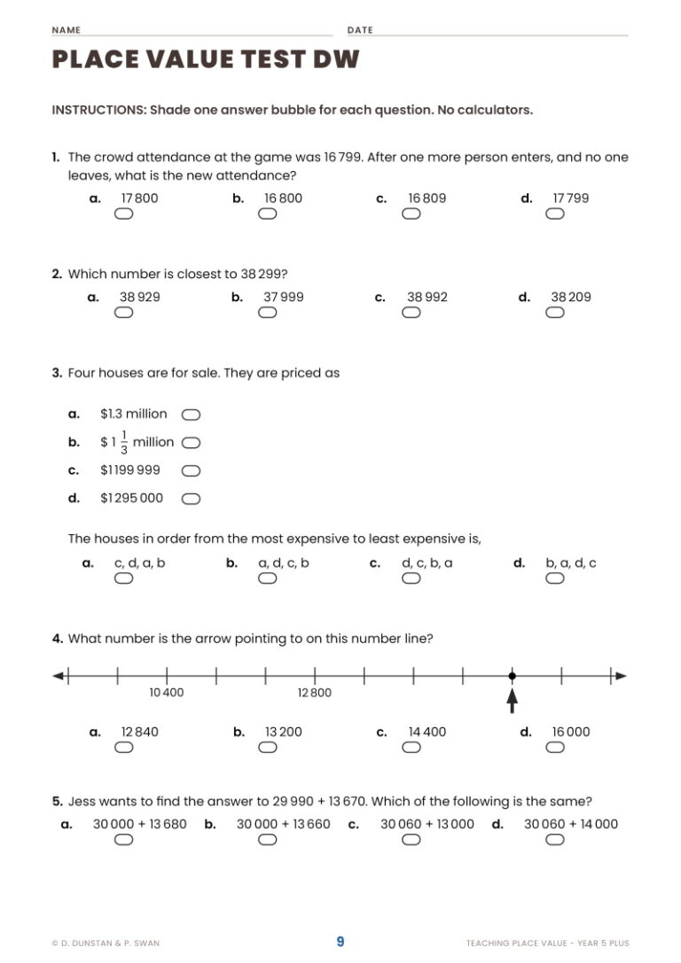 year 5 homework place value